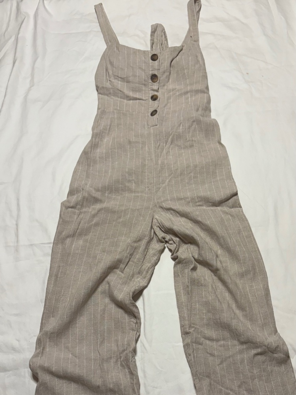 2012 Vintage Y2K Romeo + Juliet Linen Blend Pinstripe Jumpsuit Medium Tie Back